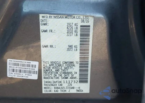 2017 Nissan Altima 2.5 Sr from USA, damaged, VIN 1N4AL3AP1HC111732